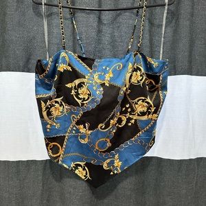 Bandeau style shirt paisley pattern tie back